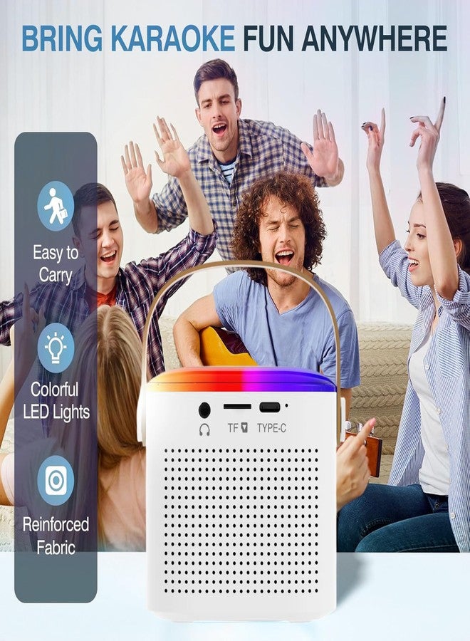 PunnkFunnk Kids Adults with Wireless Mics Portable Karaoke Bluetooth Speaker & Dynamic Lights Birthday Gift for Girls, Boys & Toddlers Ages 4,5,6,7,8,9,10,12+ Year Old Home Outdoor Travel (White) - Image 3